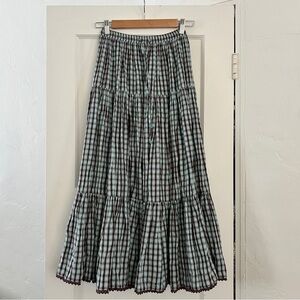 Vintage Rare WRANGLER brown blue check tiered cotton western midi skirt small
